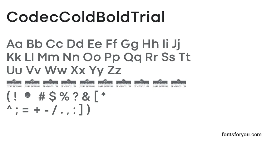 A fonte CodecColdBoldTrial – alfabeto, números, caracteres especiais