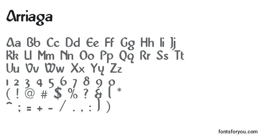 Czcionka Arriaga – alfabet, cyfry, specjalne znaki
