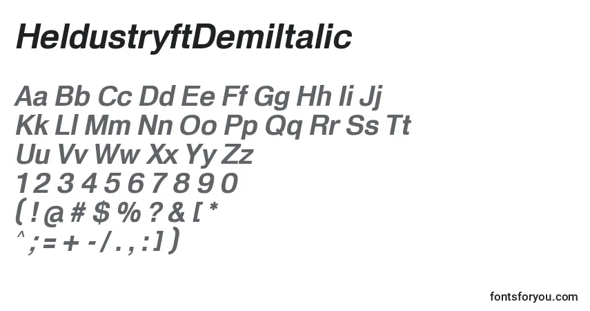 Schriftart HeldustryftDemiItalic – Alphabet, Zahlen, spezielle Symbole