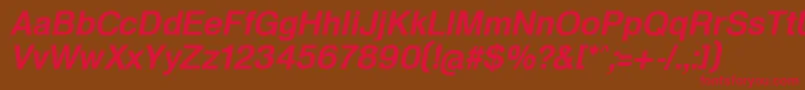 フォントHeldustryftDemiItalic – 赤い文字が茶色の背景にあります。
