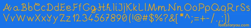 フォントAndreiProByKreativfont.Com – オレンジ色の文字が青い背景にあります。