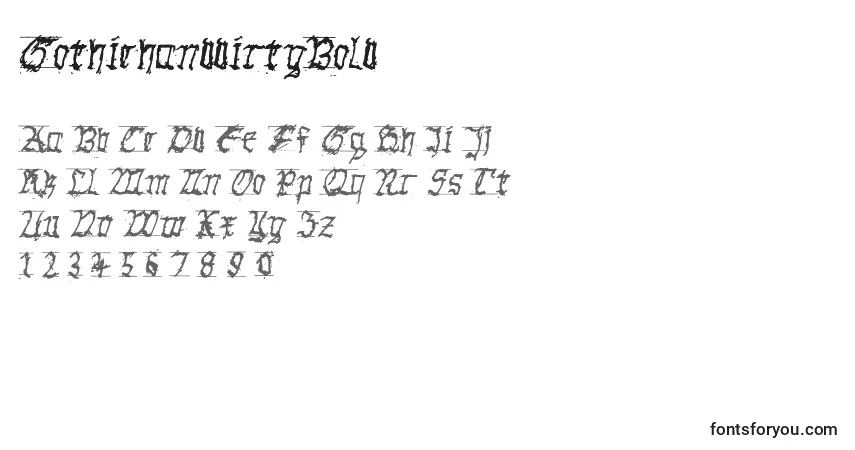 Czcionka GothichanddirtyBold – alfabet, cyfry, specjalne znaki