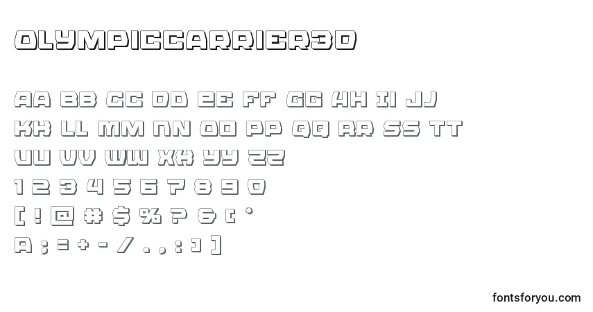 Czcionka Olympiccarrier3D – alfabet, cyfry, specjalne znaki