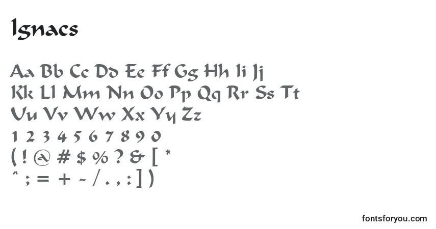 Czcionka Ignacs – alfabet, cyfry, specjalne znaki
