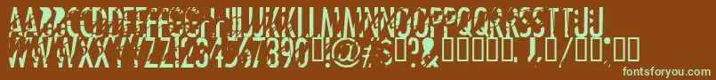 フォントTanline – 緑色の文字が茶色の背景にあります。