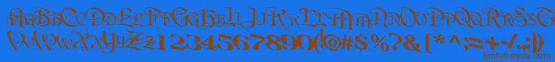 フォントBeavertonRegularTtnorm – 茶色の文字が青い背景にあります。