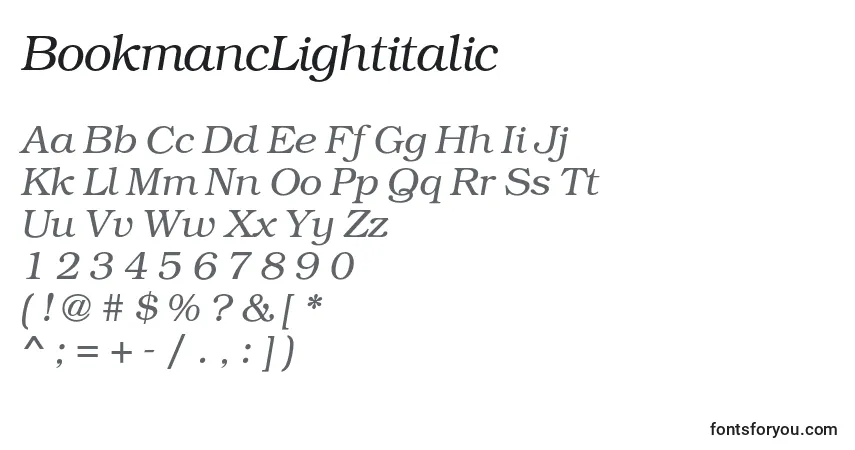 A fonte BookmancLightitalic – alfabeto, números, caracteres especiais