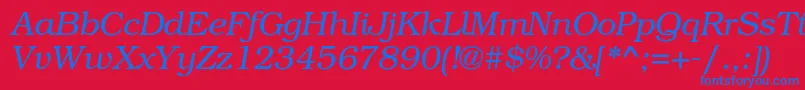 BookmancLightitalic-Schriftart – Blaue Schriften auf rotem Hintergrund