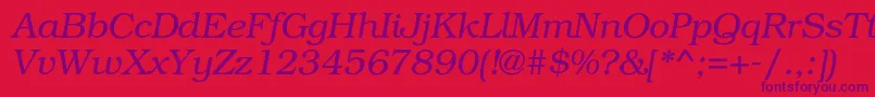 BookmancLightitalic-fontti – violetit fontit punaisella taustalla