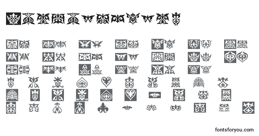 A fonte Prtornament1 – alfabeto, números, caracteres especiais