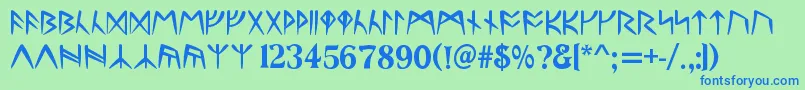 UltimaRunesAllCaps Font – Blue Fonts on Green Background