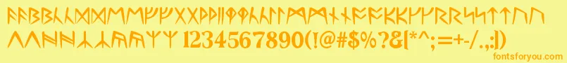 UltimaRunesAllCaps Font – Orange Fonts on Yellow Background
