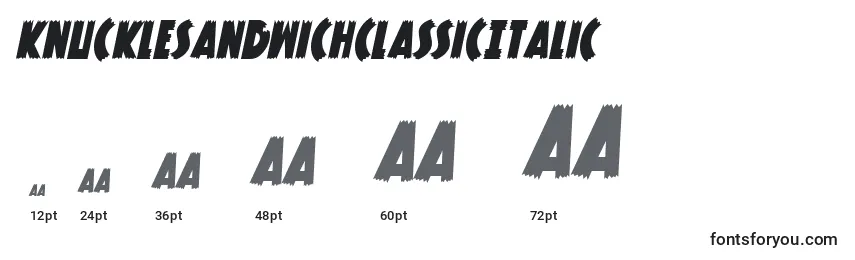 Размеры шрифта KnuckleSandwichClassicItalic