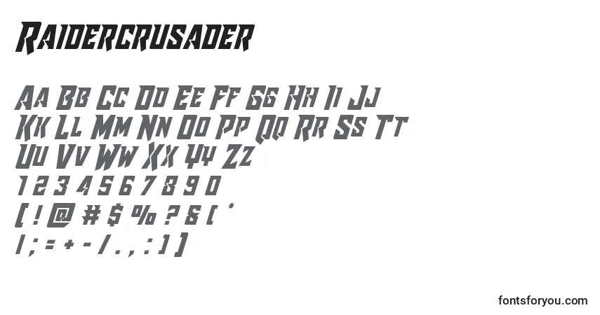Czcionka Raidercrusader – alfabet, cyfry, specjalne znaki