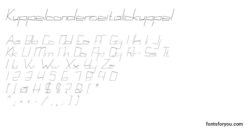 Шрифт Kuppelcondenseitalickuppel – алфавит, цифры, специальные символы