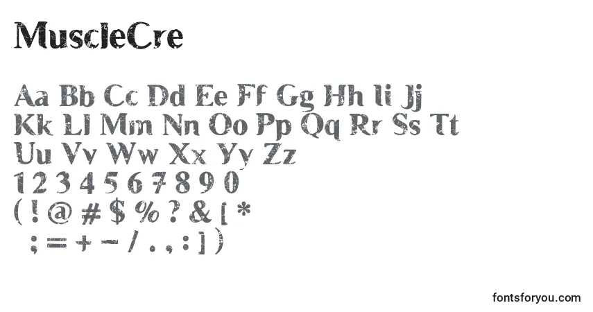 MuscleCre-fontti – aakkoset, numerot, erikoismerkit