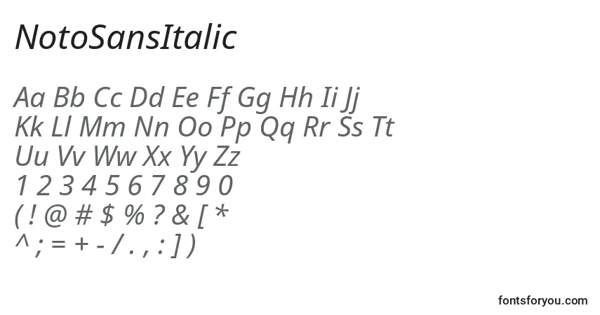 Шрифт NotoSansItalic – алфавит, цифры, специальные символы