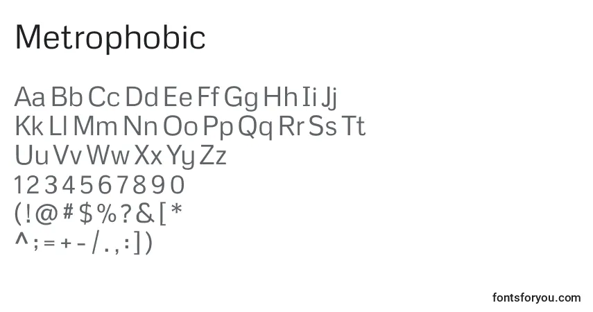 Czcionka Metrophobic – alfabet, cyfry, specjalne znaki