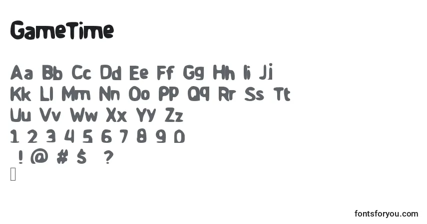 A fonte GameTime – alfabeto, números, caracteres especiais