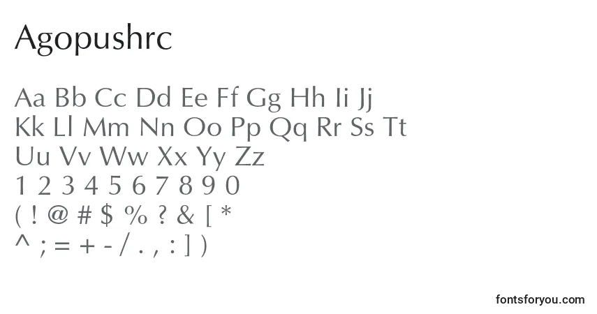A fonte Agopushrc – alfabeto, números, caracteres especiais