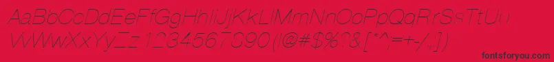 Fonte PartridgeThinOblique – fontes pretas em um fundo vermelho