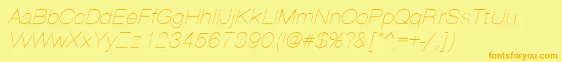 フォントPartridgeThinOblique – オレンジの文字が黄色の背景にあります。