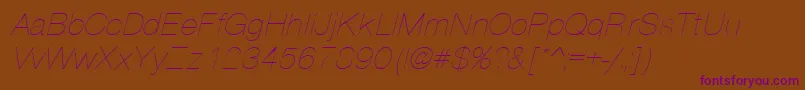 PartridgeThinOblique-Schriftart – Violette Schriften auf braunem Hintergrund
