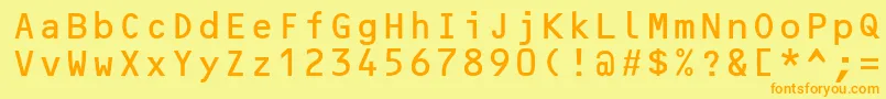 フォントOcrbLt – オレンジの文字が黄色の背景にあります。