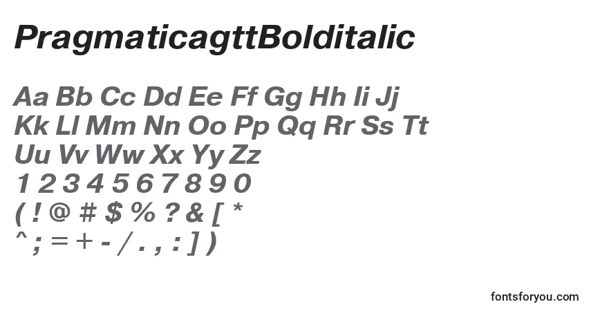 Czcionka PragmaticagttBolditalic – alfabet, cyfry, specjalne znaki