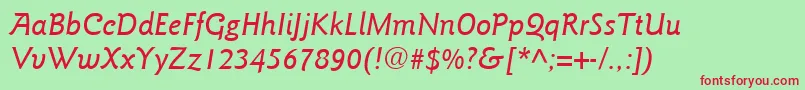 ItcGoudySansLtMediumItalic Font – Red Fonts on Green Background