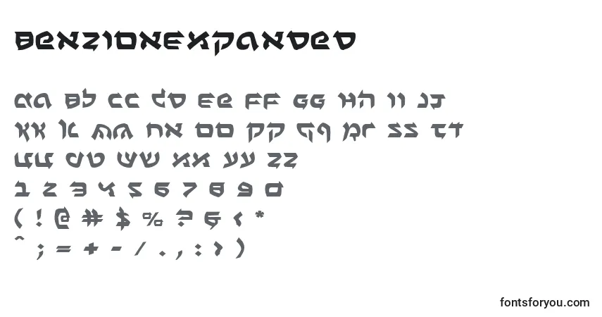 Czcionka BenZionExpanded – alfabet, cyfry, specjalne znaki
