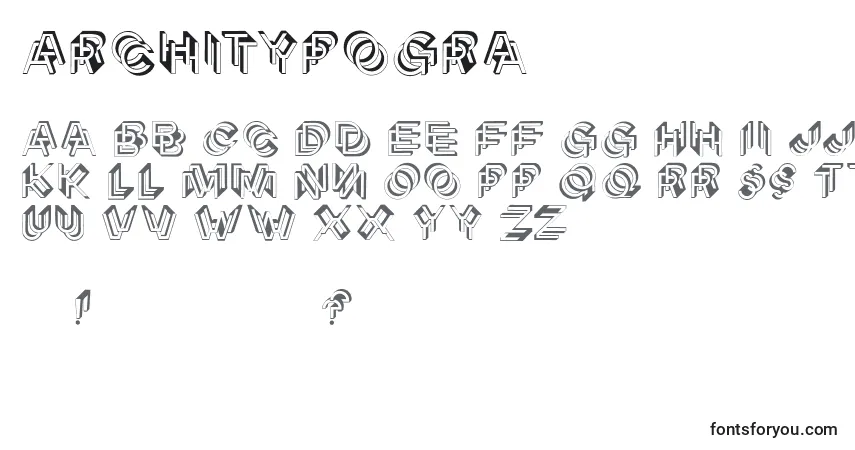A fonte Architypogra – alfabeto, números, caracteres especiais