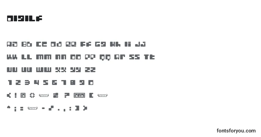 A fonte Digilf – alfabeto, números, caracteres especiais