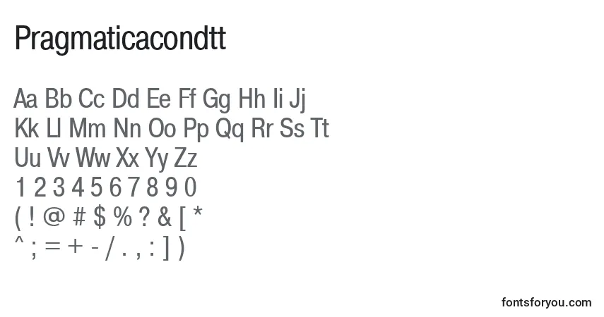A fonte Pragmaticacondtt – alfabeto, números, caracteres especiais