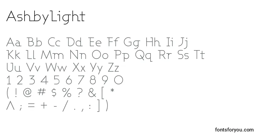 Schriftart AshbyLight – Alphabet, Zahlen, spezielle Symbole
