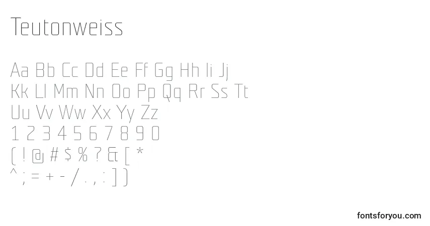 Schriftart Teutonweiss – Alphabet, Zahlen, spezielle Symbole