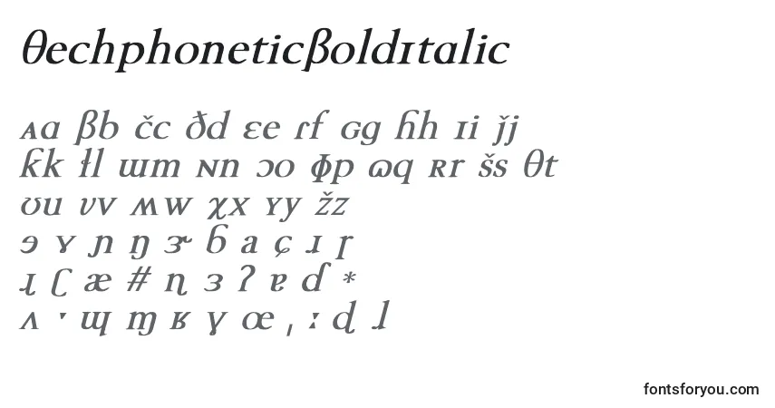 TechphoneticBoldItalic-fontti – aakkoset, numerot, erikoismerkit