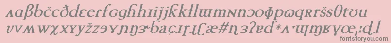 Saiba mais sobre a fonte TechphoneticBoldItalic Fonte TechphoneticBoldItalic – fontes cinzas em um fundo rosa