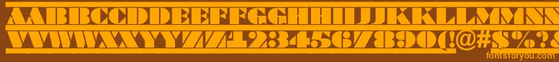 フォントABraggatituldcfr – オレンジ色の文字が茶色の背景にあります。