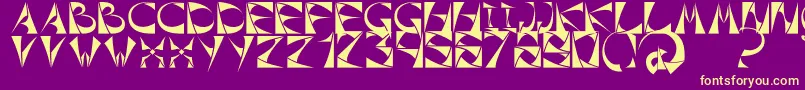 Weitere Informationen zur XorxToothyCyr-Schriftart XorxToothyCyr-Schriftart – Gelbe Schriften auf violettem Hintergrund