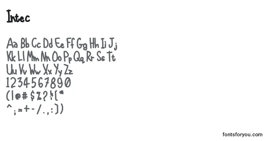 Czcionka Intec – alfabet, cyfry, specjalne znaki