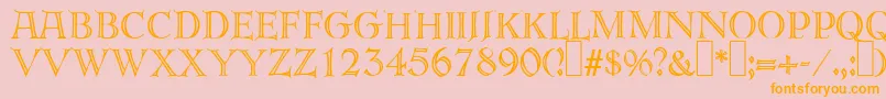 E820DecoRegular-Schriftart – Orangefarbene Schriften auf rosa Hintergrund