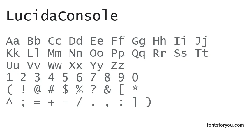 characters of lucidaconsole font, letter of lucidaconsole font, alphabet of  lucidaconsole font