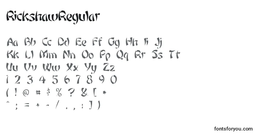 Czcionka RickshawRegular – alfabet, cyfry, specjalne znaki