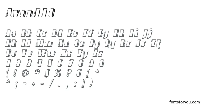 Czcionka Avond10 – alfabet, cyfry, specjalne znaki