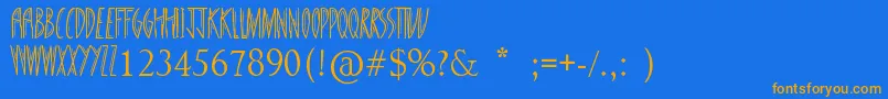 フォントStandingTall – オレンジ色の文字が青い背景にあります。