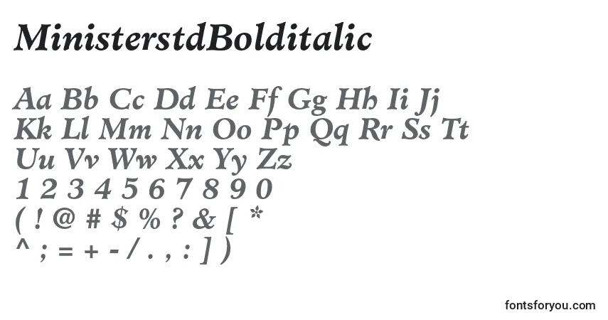 Шрифт MinisterstdBolditalic – алфавит, цифры, специальные символы