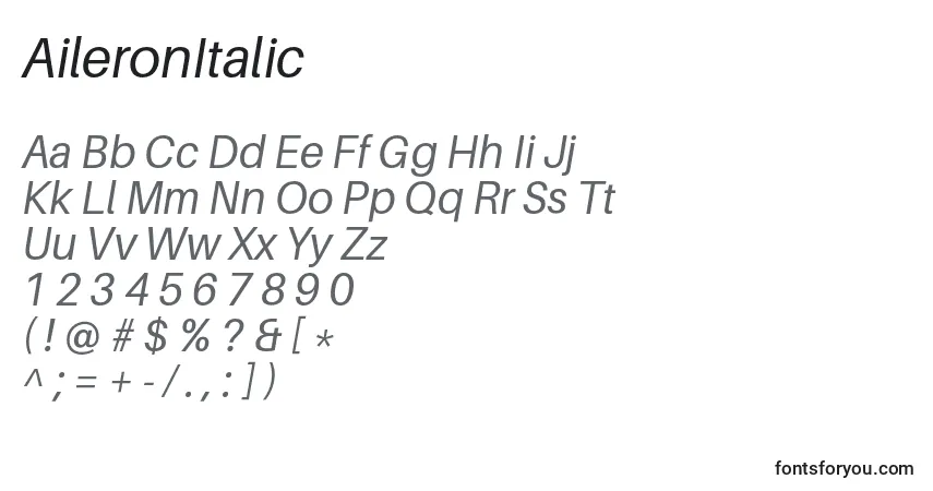 Schriftart AileronItalic – Alphabet, Zahlen, spezielle Symbole
