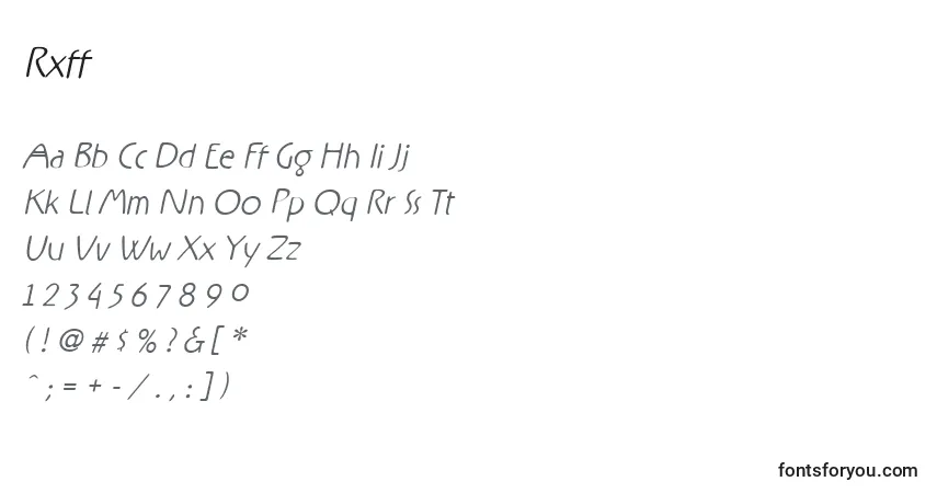 Czcionka Rxff – alfabet, cyfry, specjalne znaki