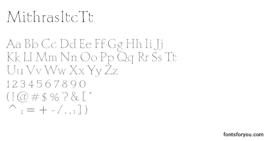 Czcionka MithrasItcTt – alfabet, cyfry, specjalne znaki